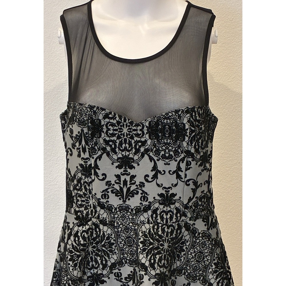 Trixxi Sleeveless Fit & Flare Velvet‎ Burnout Dress Sz L Gray Witchy Goth Fairy - Picture 3 of 12